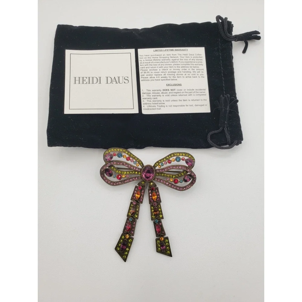 Vtg Heidi Daus Mult Color Crystal Articulated Bow Estate Brooch Pin